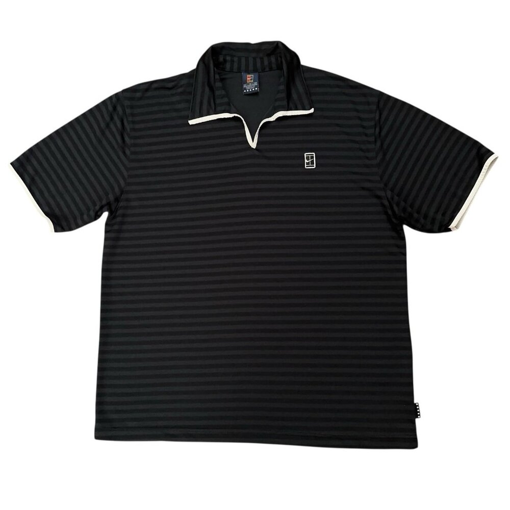 Vintage Nike Tennis Polo Shirt Mens L Alpha Project Short Sleeve Black Stried